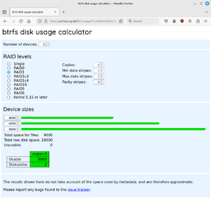 Screenshot of the disk space calculator.