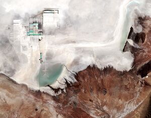 The image shows part of Bolivia’s Salar de Uyuni – the largest salt flat in the world.